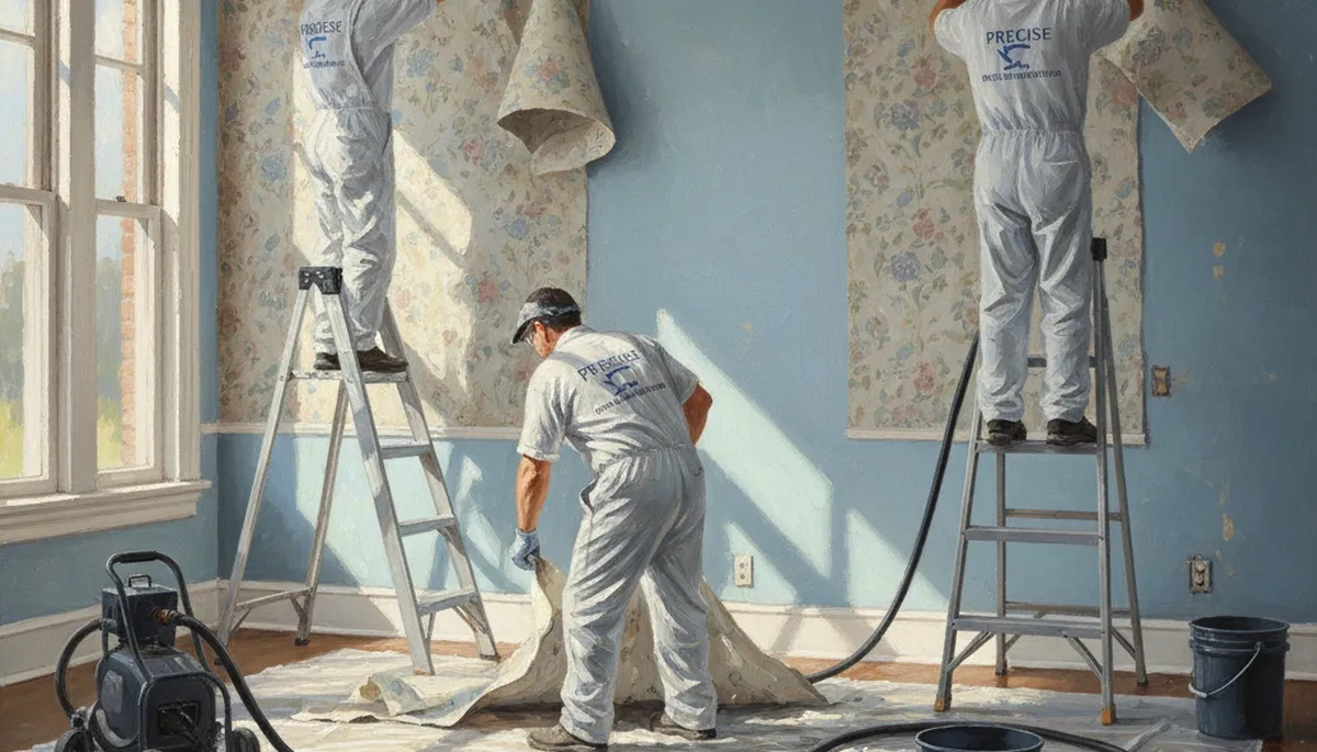 San Jose painters removing wallpaper for a wall prep service in San Jose, CA